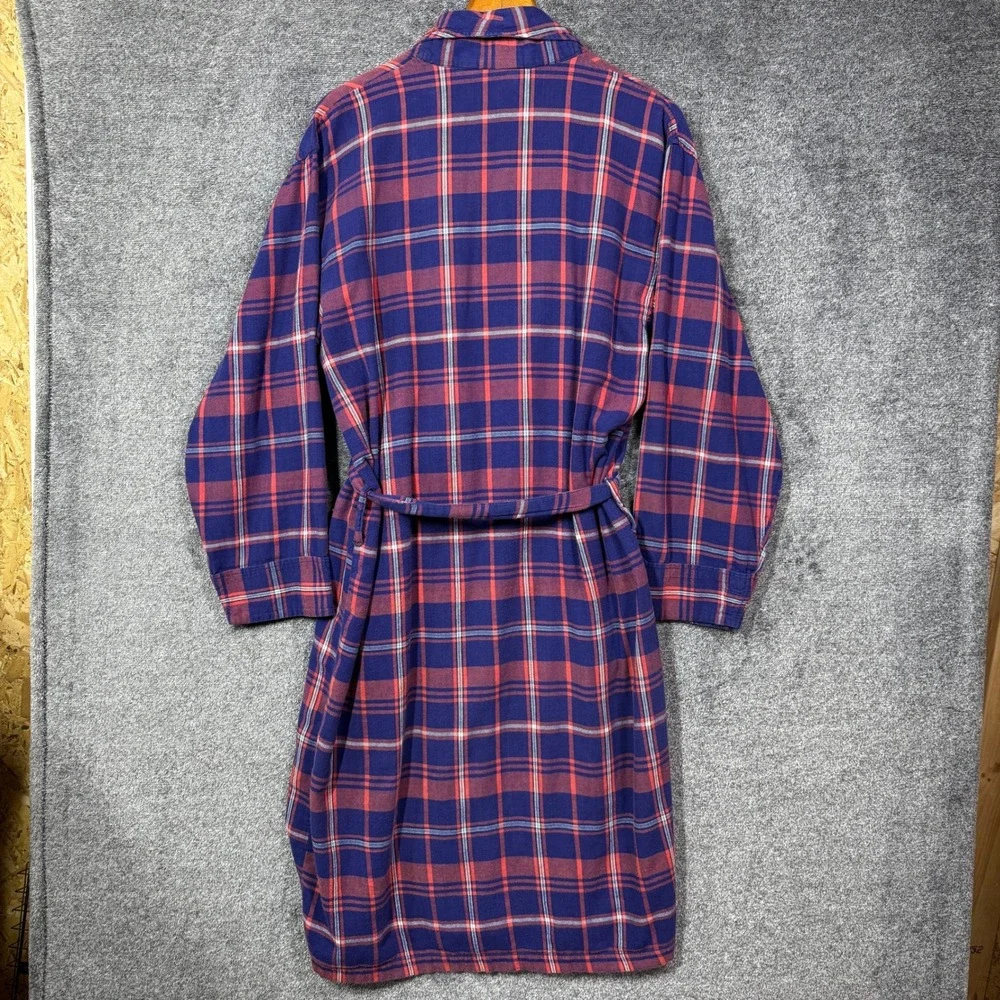 Polo Ralph Lauren Mens Plaid Flannel Robe‎ Navy Blue Red Cotton S/M Sleepwear